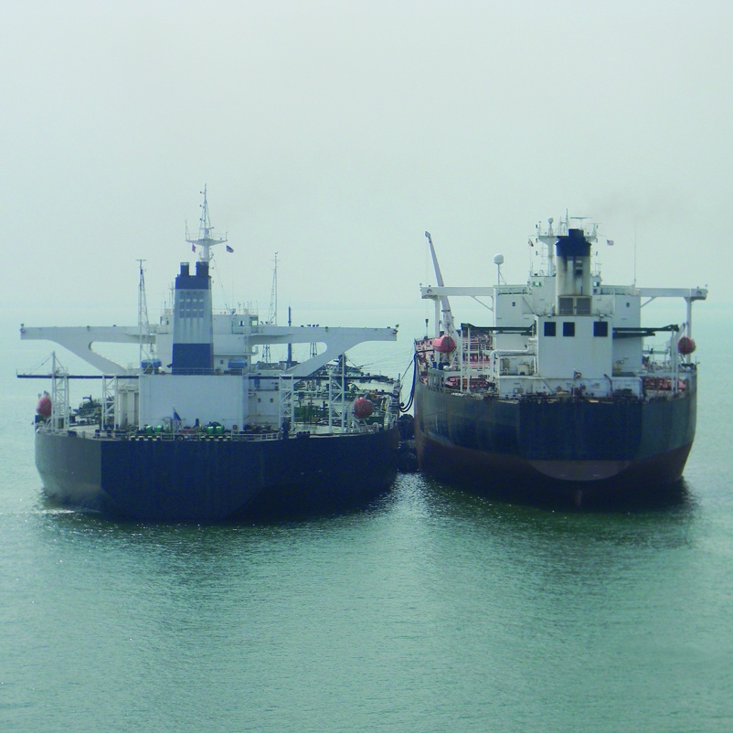 STS transfer showing fenders between vessels